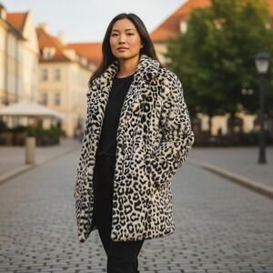 Guess Soft Leopard Print Faux Fur Coat for Women